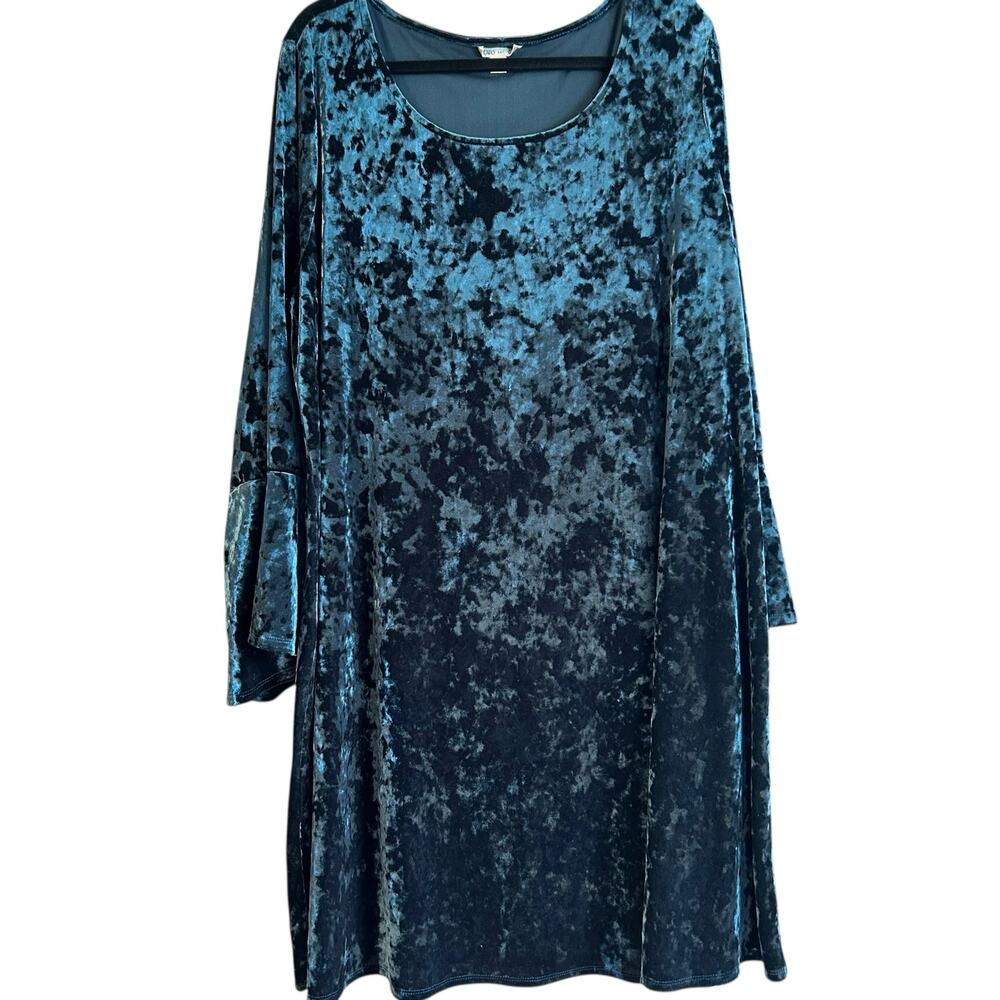 Velvet Tent Dress Green Blue SZ 22/24W Cato Long Bell Sleeve Boho Slinky Flowy